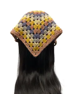 Colorful Bandana Head Scarf - Fashion Accessory - Hair Accessory - Kerchief - Adjustable Head Scarf - Triangle Bandana - Handmade Crochet - Granny Stripe Bandana Head Scarf - Stylish Hair Accessory - Striped Bandana - Boho - Vintage - Retro - Tie Back