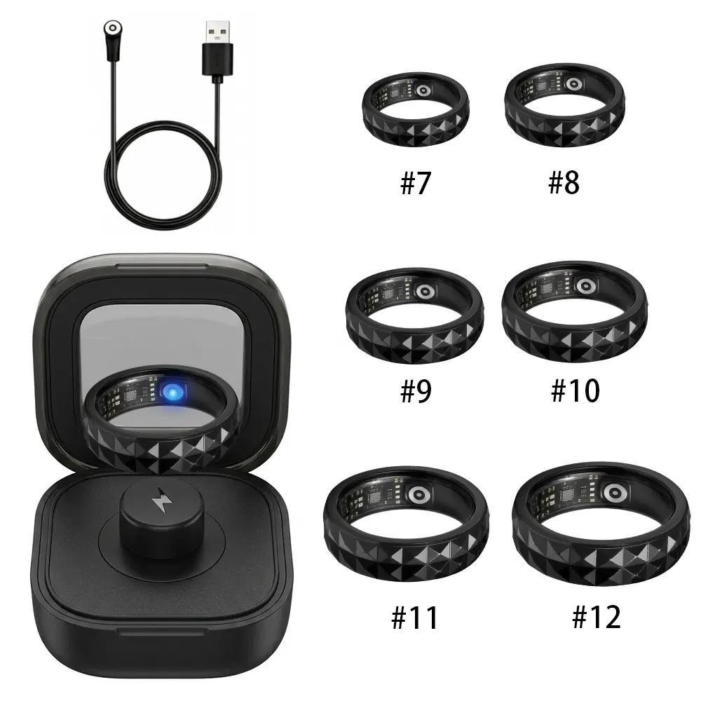 Smart Ring Health Tracker, IP68 Waterproof Fitness Ring, 24/7 Heart Rate Sleep Blood Oxygen Monitor, Activity Calories Tracking Smart Ring for Men Women