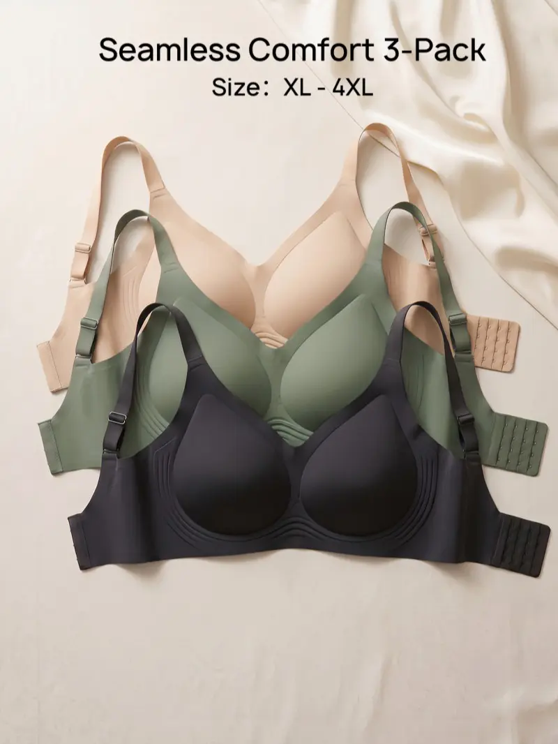 2/3PCS Full Coverage Jelly Support Bra 1XL-4XL |  Wirefree Smoothing Lift Push Up Bras for Women with Adjustable Cups |   Anti-Slip Silicone Band & 4-Row 4-Hook Back Closure for Secure All-Day Fit Green Bralette Womenswear