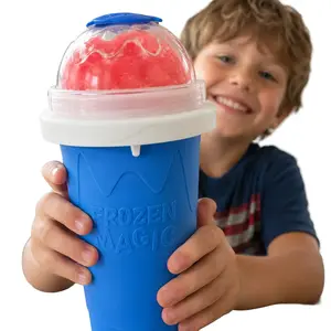 Slushie Maker Cup, Double Wall Silicone Squeeze Slush Cup with Lid and Spoon Straw, Reusable Freezer Cup for Chilled Sugary Drinks, DIY Frozen Smoothie Cup for Soda, Juice and Sweet Tea,frozen smoothie cup,smoothie cup,slushie squeeze cup,reusable
