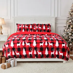 Luxury Christmas Flannel  Duvet Cover Set, Soft & Breathable 2 count  Bedding Sets,   Comfy, with Zipper Closure - Christmas Elk