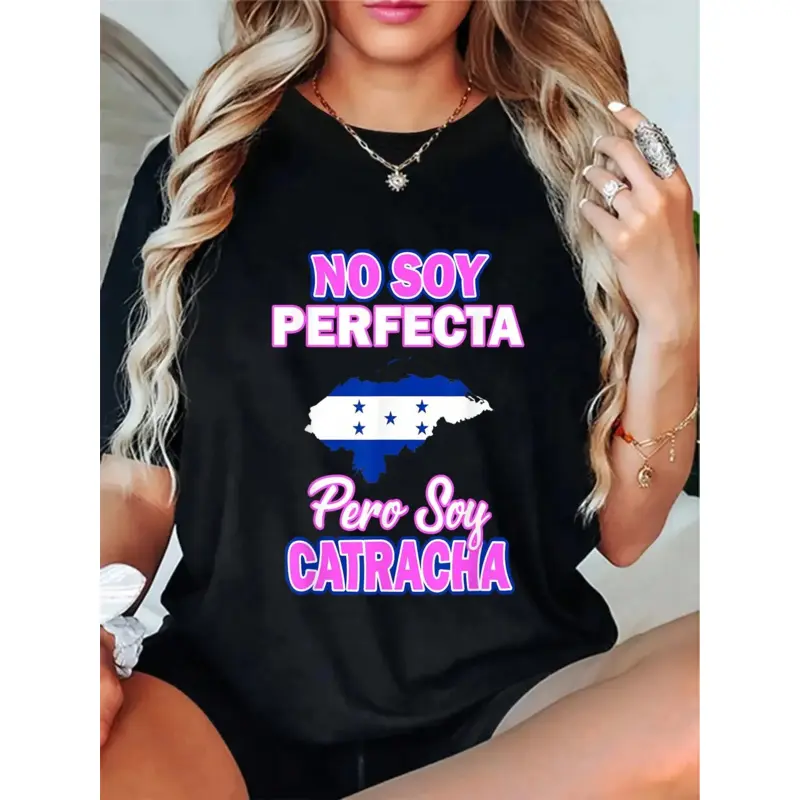 Women's 100% Cotton Short-Sleeve Round Neck Graphic T-Shirt - Lady Top with Catrachas Honduras Flag Design for Casual Streetwear (Sports & Outdoor Clothing), Tshirt