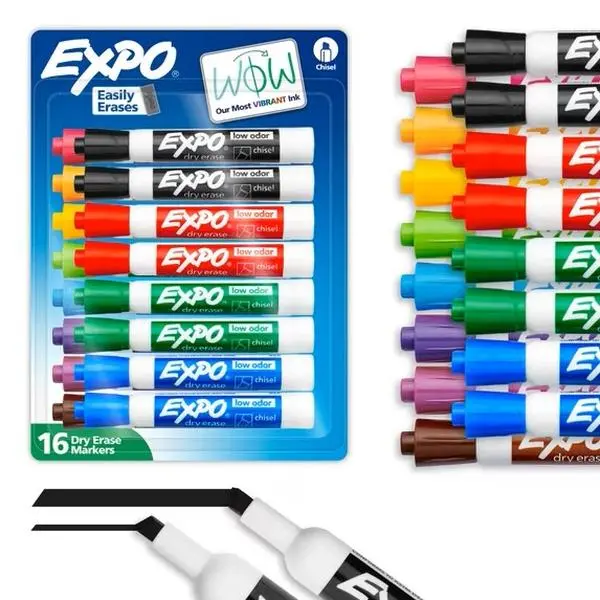 EXPO Dry Erase Markers, Low Odor Ink, Assorted Colors, Chisel Tip, 16 Count