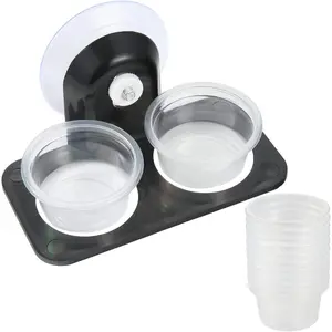 Gecko Feeder Ledge Acrylic Improved Suction Cup Reptile Feeder with 20 Pack 1 oz Plastic Bowls for Reptiles Food and Water Feeding Black