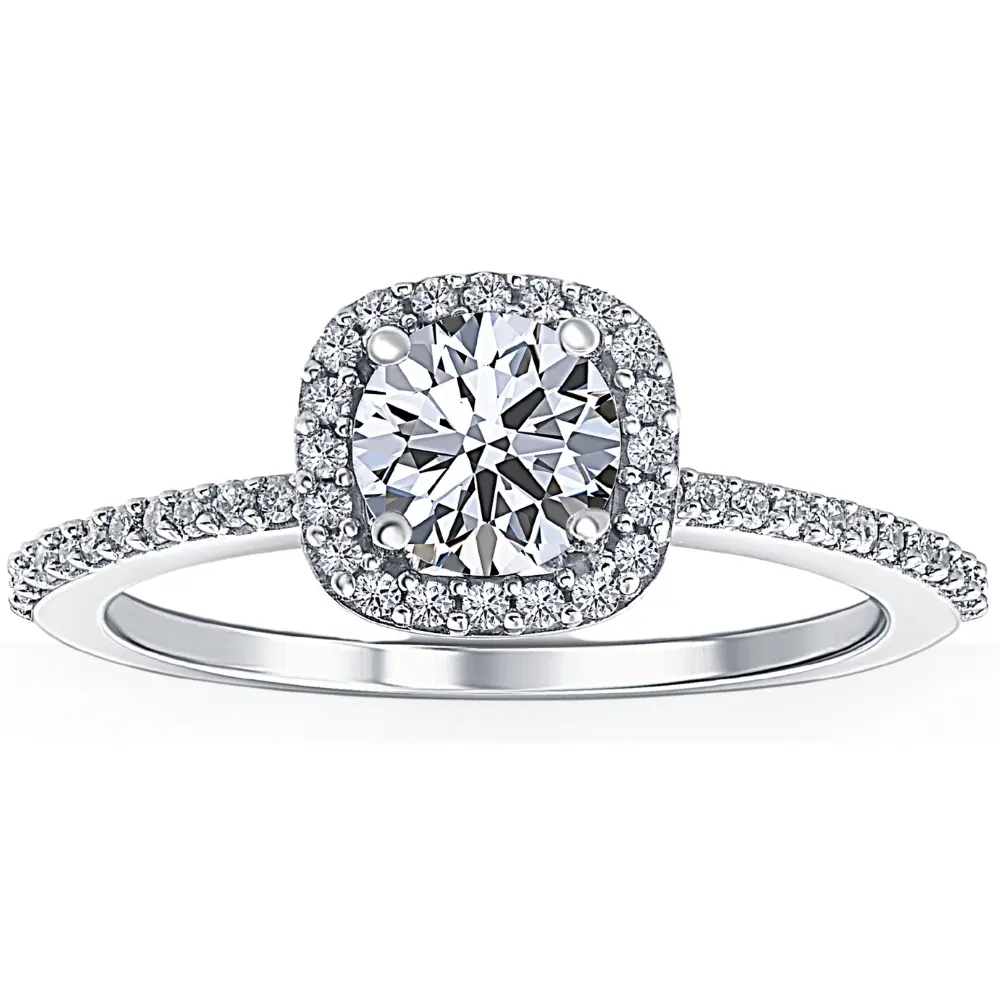 1 Ct Cushion Halo Diamond & Moissanite Engagement Ring 14k White Gold Lab Grown