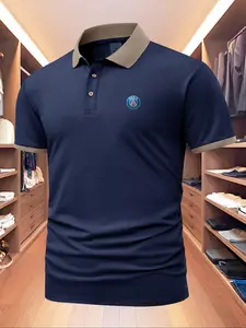 Men's Regular Fit Paris Saint-germain Print Casual Golf Polo Shirt, Casual Short Sleeve Collared Top for Summer, Fashion Men's Clothes for Daily Wear, Tropical