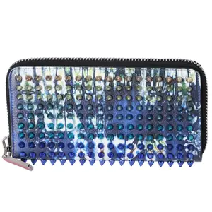 Pre-owned christian louboutin Leather Small Leather Goods Wallet Blue Studded Classic lue Cream Multi Leather