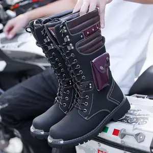 Men's Motorcycle Boots Workwear Knight American Street Style Black Shoes Closed Footwear Bota Decor Orthotic Boy Women Pedal（gift）Gift