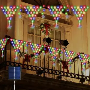 Solar Christmas String Lights, LED Fairy Light Strands, Party Light, 8 Modes Solar Powered, Balcony Porch Fence Window Decorations