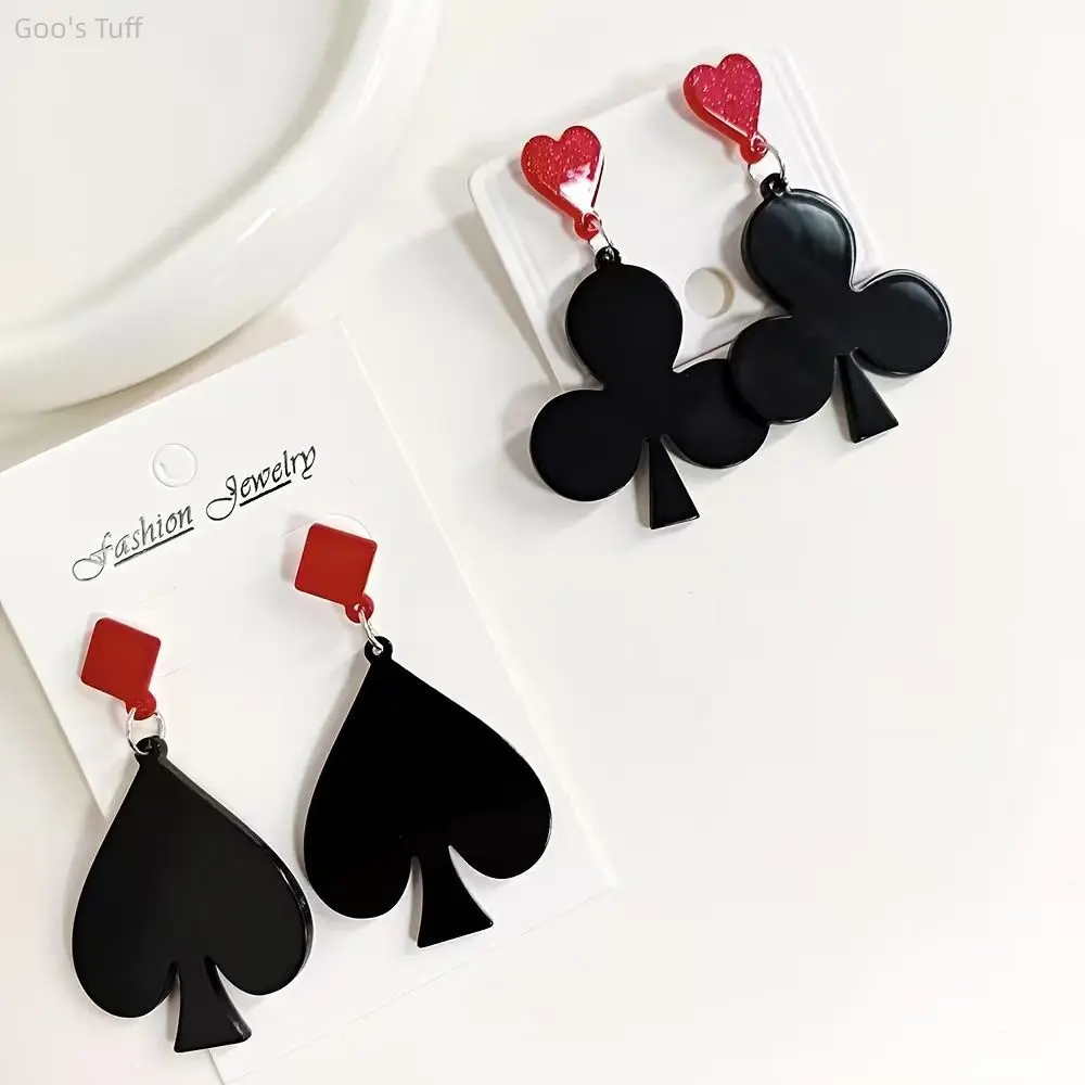 Dangle Earrings for Women, Asymmetric Playing Card Symbol Acrylic Tassel Studs, Lightweight Female Costume Jewelry for Parties, Club Party