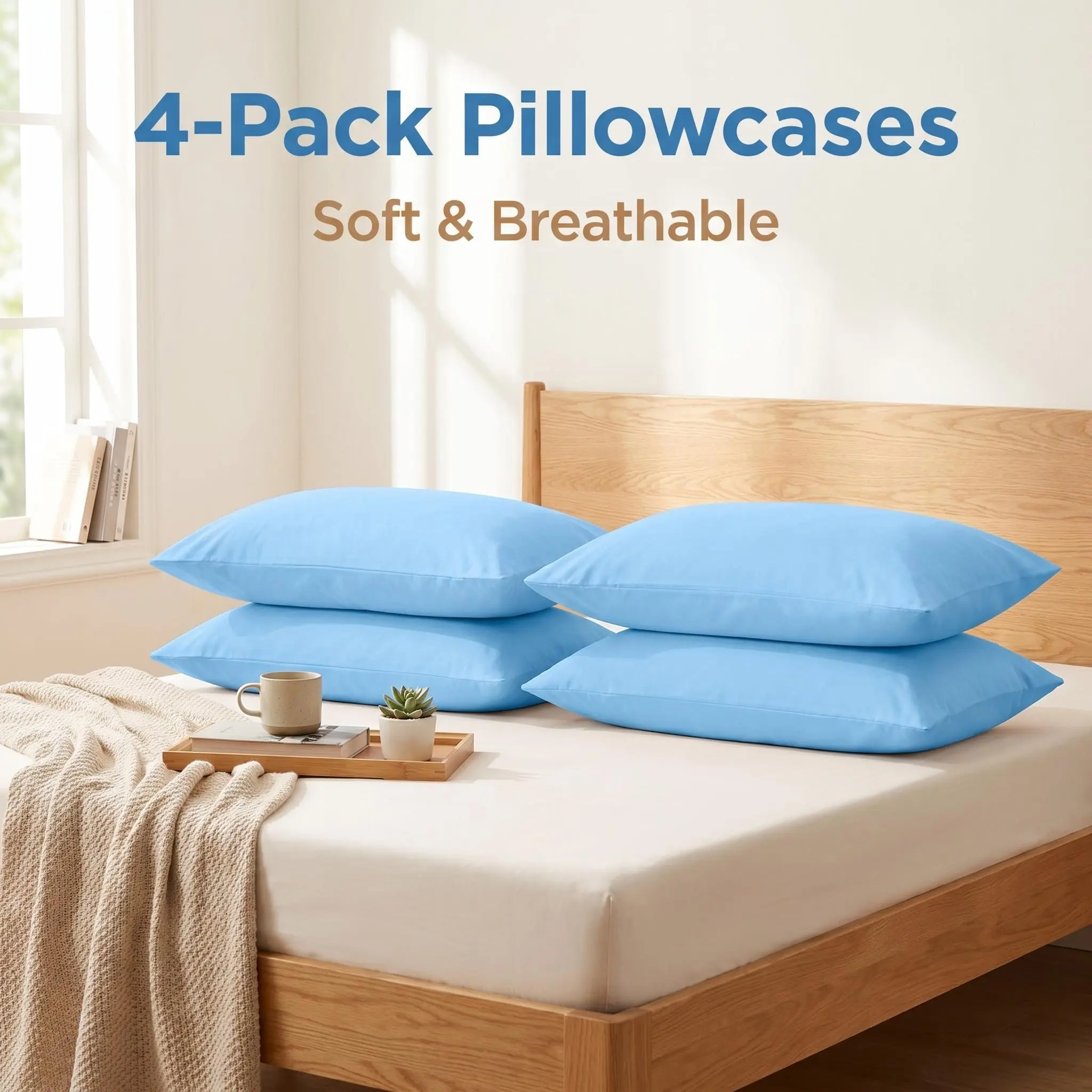 Bedsum 4 Pieces Microfiber Ultra Soft Envelope Pillowcases with Wrinkle-Free, Fade-Resistant, Stain-Resistant,Queen (20"x30")