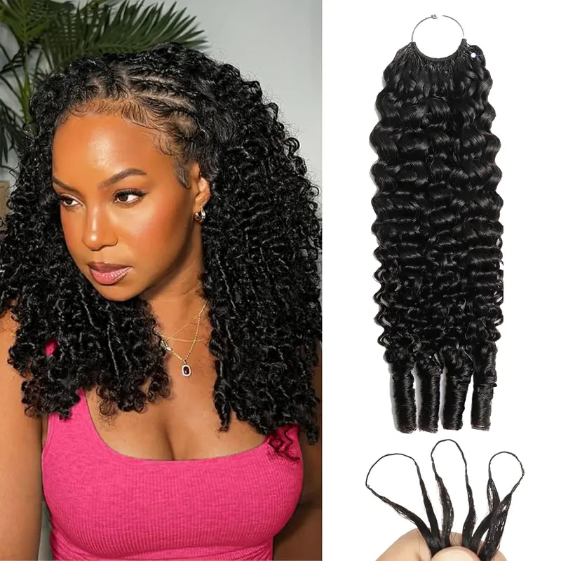 Burmese Curly Feather Crochet Human Hair Knotless Invisible, Pre-Separated Lightweight Curly Crochet Hair , Reusable Miracle Knots Human Crochet Hair for Black Women. Recommend 4 Packs for a Full Head.