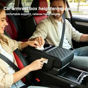 Multifunctional Car Armrest Box Tissue Holder with Cup Holder & Heightening Pad