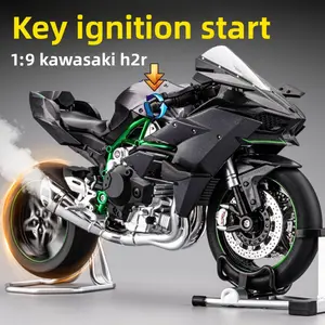 1:9 Kawasaki H2R simulation motorcycle model, capable of ignition and start-up, simulating throttle control, realistically reproducing engine sound effects and exhaust smoke. Made of high-detail alloy material, it is a collectible motorcycle toy suitable