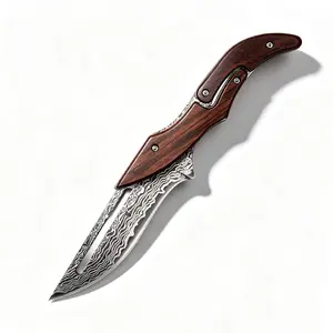 Portable EDC Damascus Knife, Durable Steel Blade Rosewood Grip, Multi-purpose Outdoor Camping Fruit Cutting Knife