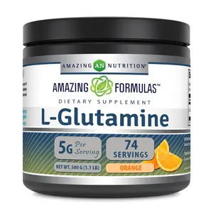Amazing Formulas L-Glutamine | 74 Servings | 5 Grams Per Serving | Orange Flavor | 500 Grams (1.1 Lb) | Non-GMO | Gluten-Free | Made in USA