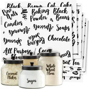 Labels for Food Containers - 135 Count, Preprinted Black Cursive on Clear Backing, Water-Resistant - Pantry & Kitchen Storage Labels for Jars & Bins - Easy Peel & Stick