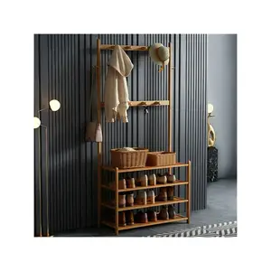 Large Wooden 5 Tiers Hat Coat Stand Clothes Shoe Rack Hanger Hooks Shelf Storage
