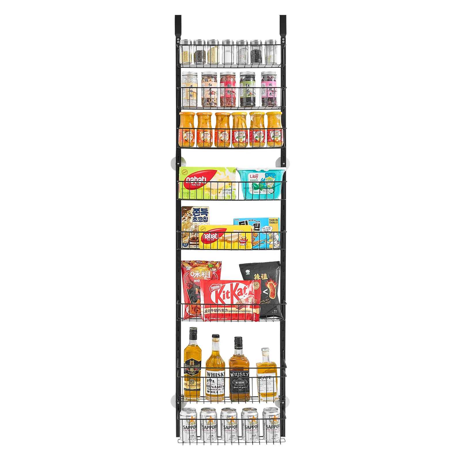 VEVOR Over the Door Pantry Organizer,  8-Tier Pantry Organization and Storage, Heavy-Duty Steel Hanging Spice Rack, Adjustable Wall Seasoning Shelves, for Home Kitchen Laundry Room Bathroom, Black