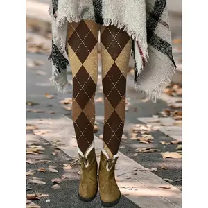 Women's fashionable knitted fabric leggings, elegant four-season leggings, printed patterns, versatile adult leggings Chic Womenswear