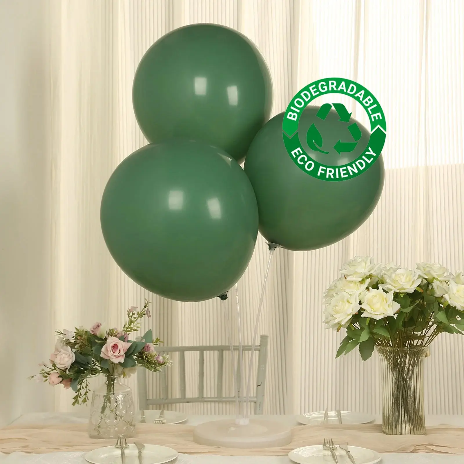 10-Pack 18" Thick Matte Pastel Dusty Sage Green Biodegradable Latex Balloons, Eco-Friendly Round Decor for Birthday Party, Balloon Arch Arrangements