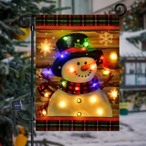 Lighted Christmas Garden Flag for Outside, Led Snowman Garden Flag, Winter Yard Flag 12x18 inch Double Sided for Outdoor Yard Porch Lawn Decoration