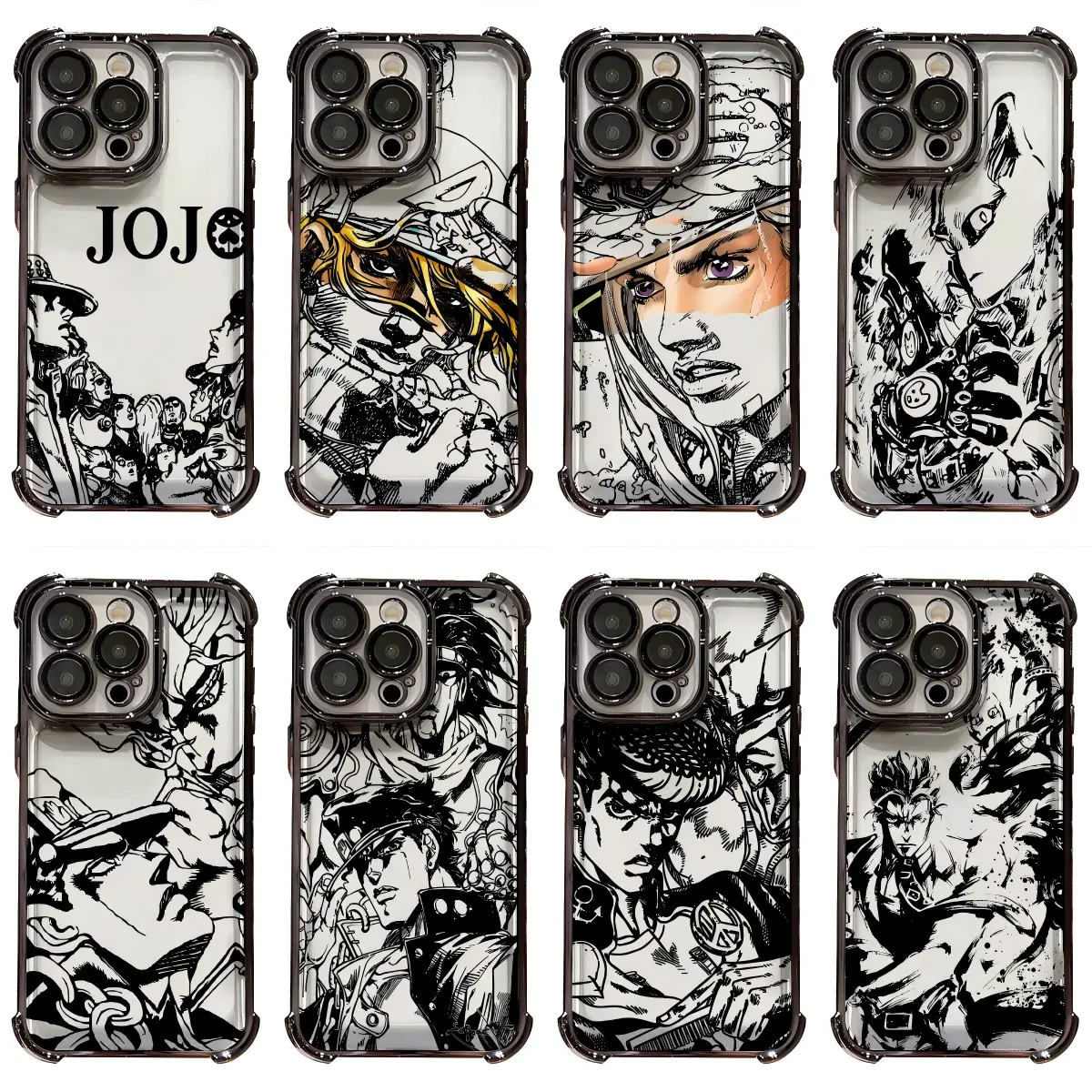 JOJO's Bizarre Adventure Artistic Sketch Smartphone Casing, Hot Anime Cool Shell Handheld Device Protector, Black/Black Transparent TPU Shockproof Cover for iPhone 17 Pro Max-Pro-Air,16 Plus,15-14-13-12-11, Birthday-Christmas Gift, Devices