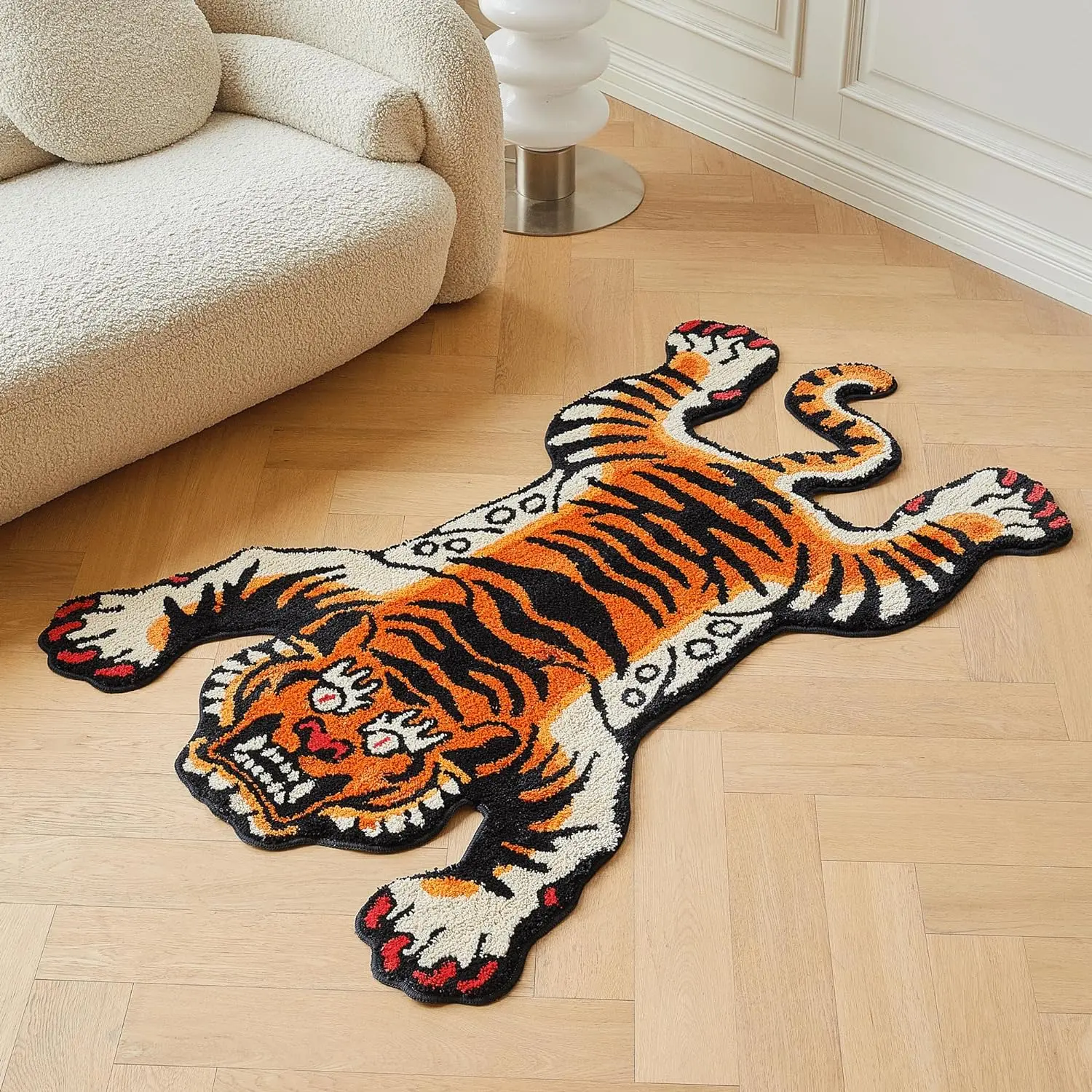 5x3.3ft Tibetan Tiger Area Rug Tufted High Pile XLarge Machine Washable Carpet with Nonslip TPR Backing