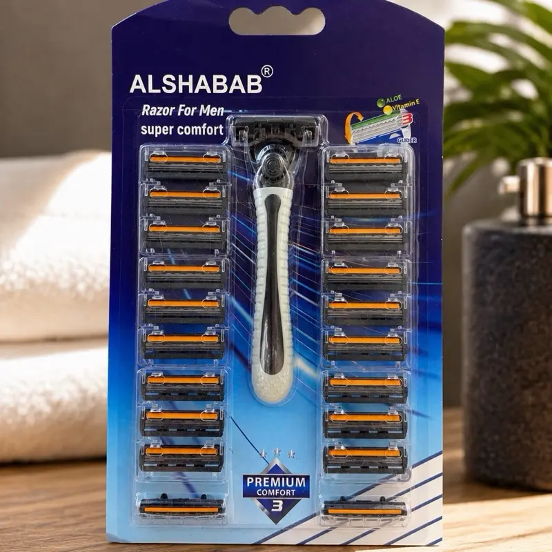 Available in a single pack with 20 replacement cartridges or a value pack of 6 sets with 20 replacement cartridges each. ALSHABAB Razor for Men Super Comfort Premium Comfort 3 Blade Replacement Blades for Smooth Shaving