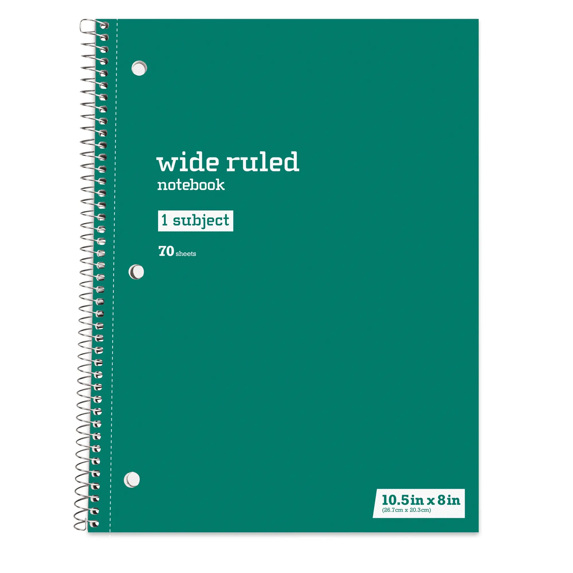 Just Basics® Spiral Notebook, 8" x 10-1/2", Wide Ruled, 70 Sheets, Green