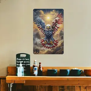 "American Pride" Bald Eagle Metal Wall Sign - Sunrise Mountain Art | Ideal Gift for Patriotic Americans & Nature Lovers