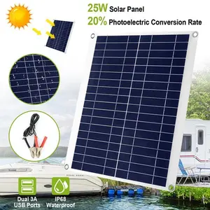 12V 25W IP68 Waterproof Solar Panel, 3.0A Dual USB Charger For RV Car Boat Battery-1974