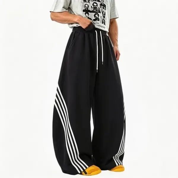 EMMIOL【Back to School】Men's Y2K Baggy Barrel Striped Sweatpants, Wide Leg Track Pants | Barrel wide leg track jogger pants with drawstring waist, adjustable hem, side pockets, for streetwear, Gym, Nights Out