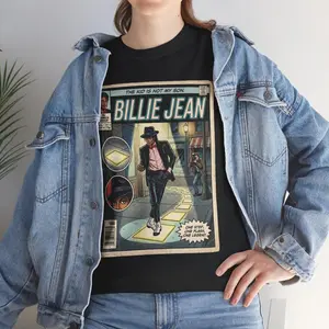 Women's Seamless Short-Sleeve Cotton Casual Streetwear MJ Billie Jean Comic T-Shirt, Thriller Era Vintage Tee, Light-Up Sidewalk Gift