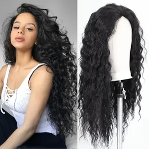 Women's Fashion Long Black Curly Wig Heat Resistant Water Wave Synthetic Hair Fancy Dress Party Wig for Lady Cosplay Halloween Wig