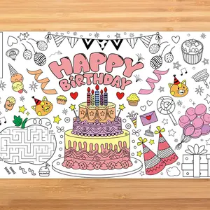 Birthday Party Giant Coloring Poster 30x72 Inch Drawing Paper Coloring Tablecloth DIY Art Crafts Mat for Birthday Themed Activity Wall Home Classroom Suppiles
