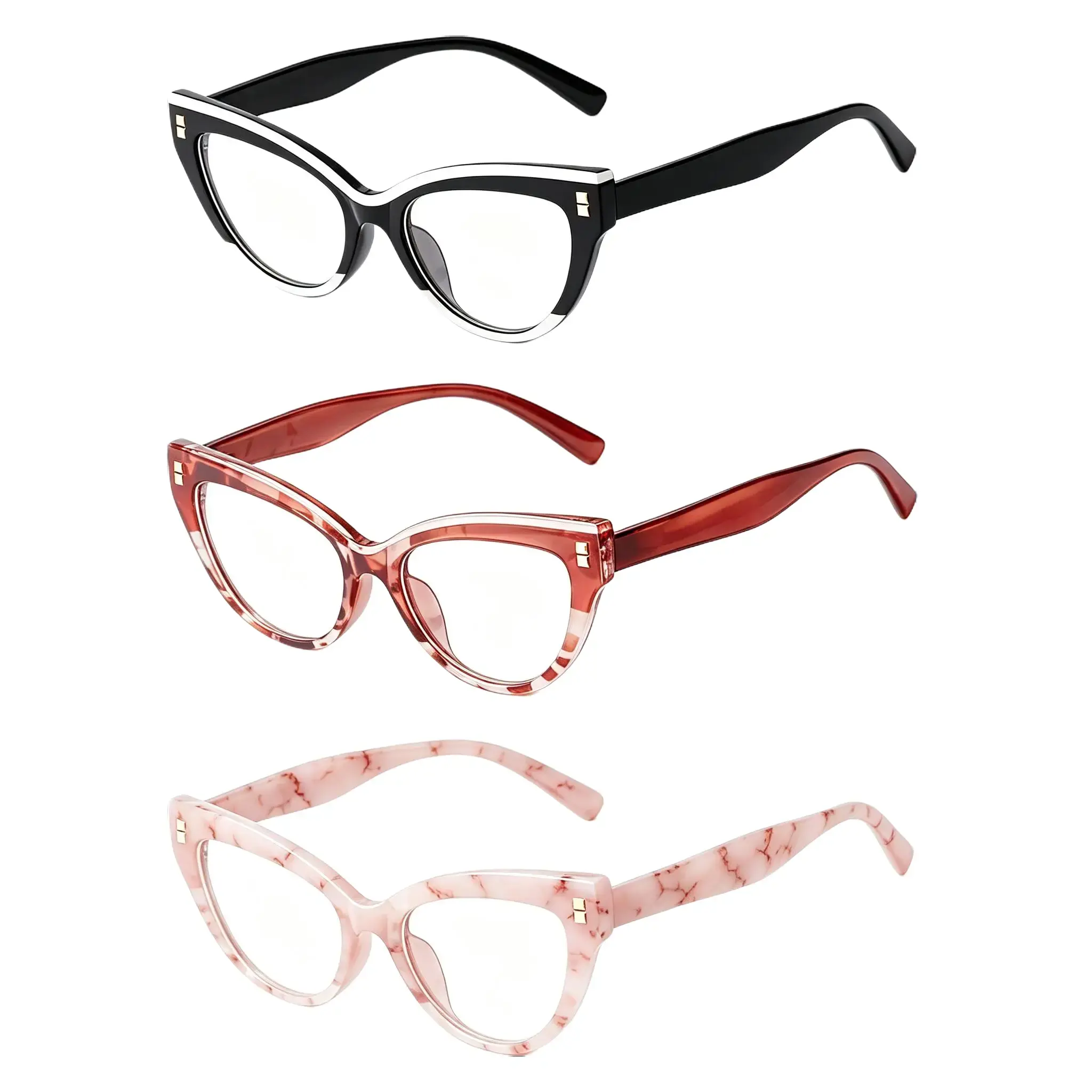 3-piece Stylish Cat Eye Glasses Blue Light Glasses Frames for Women Computer Gaming Reading Glasses Anti Glare & UV fashion eyeglass， student daily use