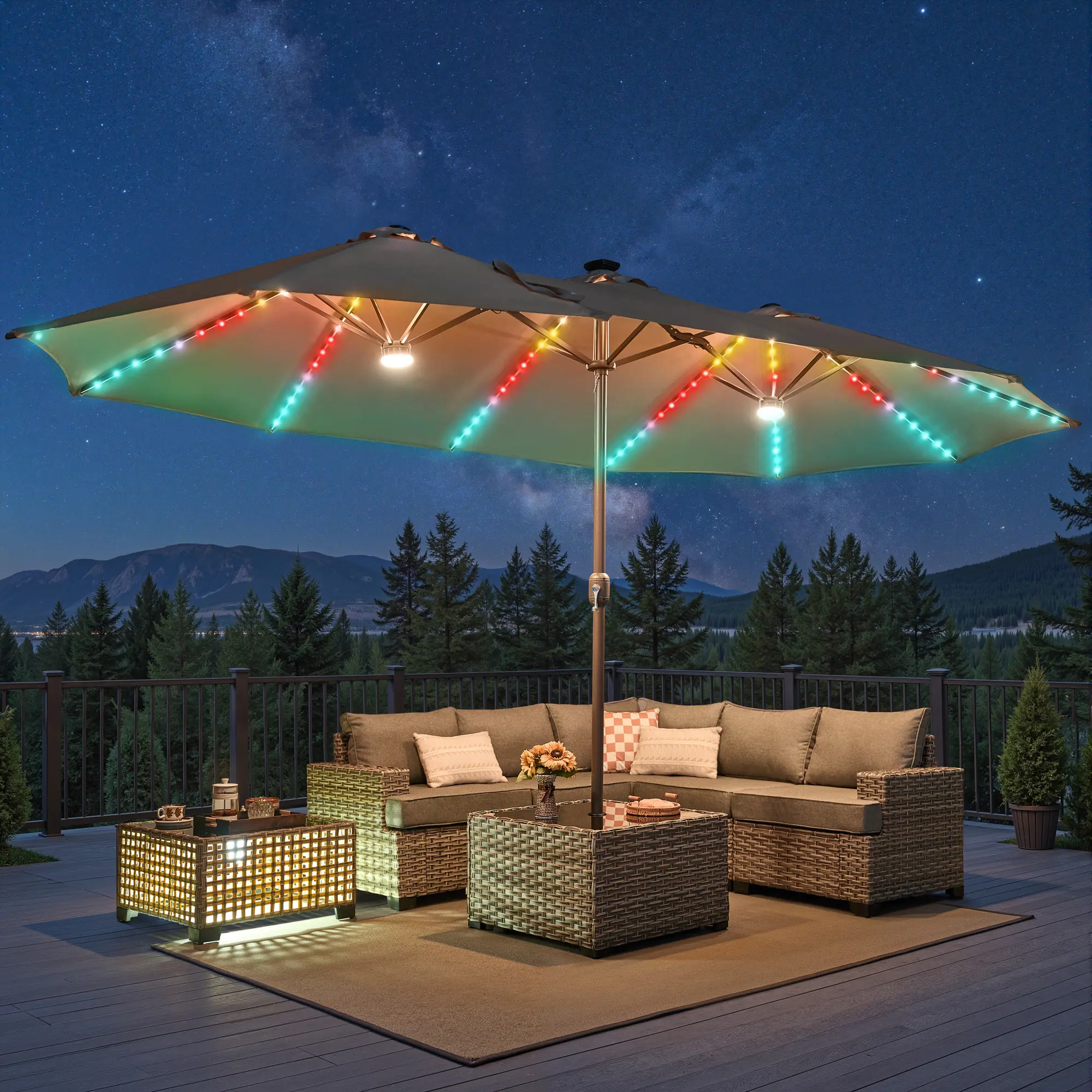 With Color Lights Umbrella & Square Table