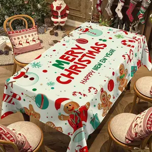 Rectangular Christmas Tablecloth, Gingerbread Man Snowflake Design, Holiday Party Decorations, New Year Eve Dinner Decoration