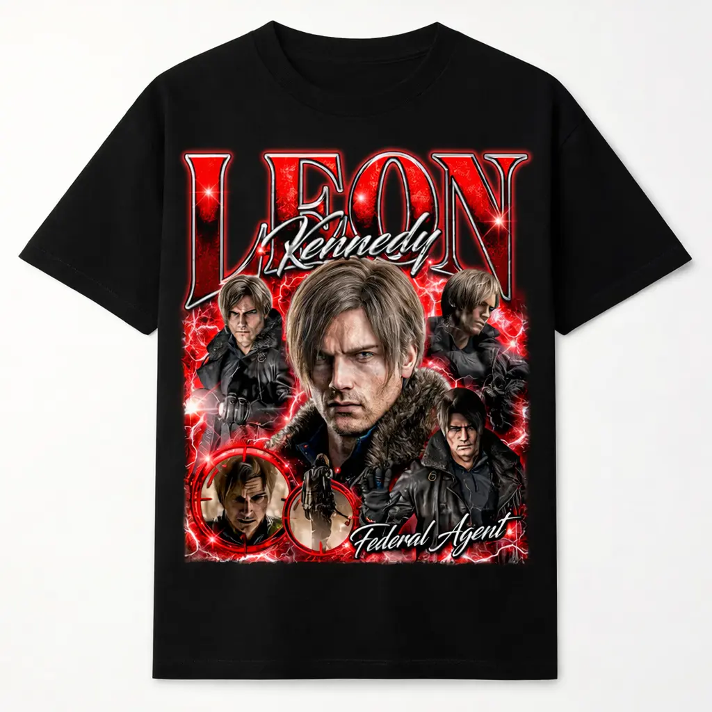 Leon S. Kennedy "Requiem" Graphic T-Shirt – Vintage Survival Horror Gaming Tee, Retro Character Streetwear Shirt, Premium Cotton Unisex Gamer Apparel, Horror Game Fan Gift