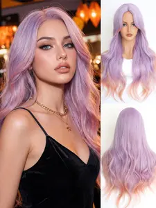 30 Inch Lavender to Peach Ombre Wavy Wig for Women, Premium Synthetic, Adjustable Cap, Realistic Hairline, Trending Aesthetic Look