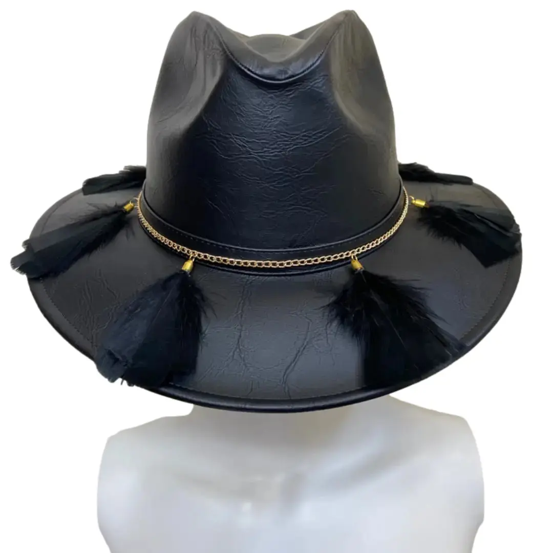 Mexican Handcrafted Leather Fedora Hat | El Cuervo Black