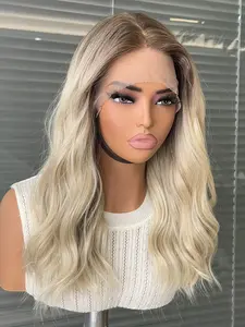Ombre Blonde Platinum Lace Front Synthetic Wig, Long Wavy Heat Resistant Fiber Hair, Perfect for Cosplay & Festive Occasions