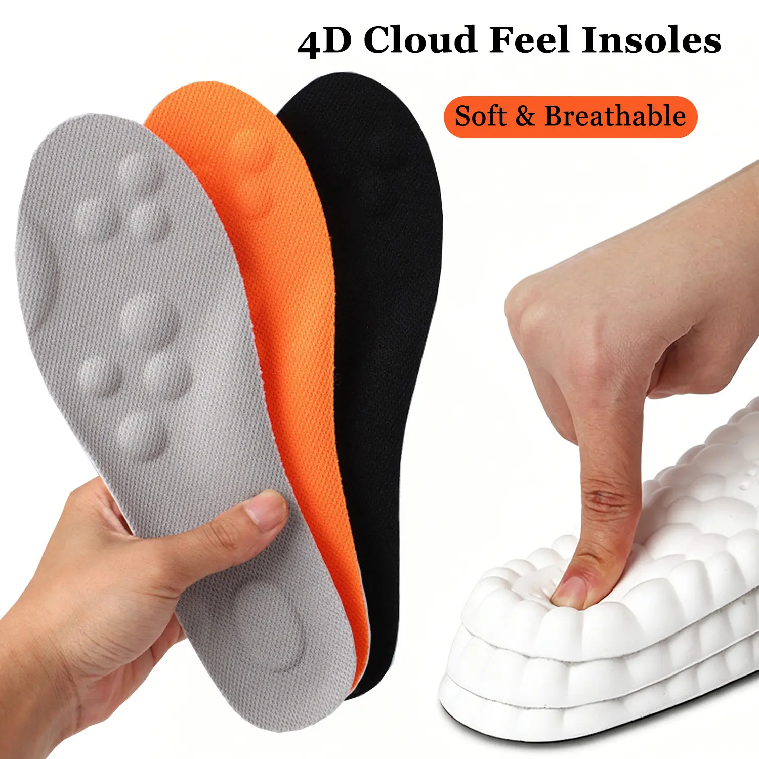 4D Cloud Feel Insoles Memory Foam Ultra-Soft Anti-Fatigue Shock-Absorbing Cushioning Relieves Foot Pain US 6-12.5 summerwins work shoe travelessentials