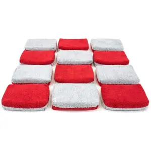 Ceramic Coating Applicator Sponge 12 Pack Saver Applicator Terry with Plastic Barrier to Reduce Product Waste Red/Gray Thin