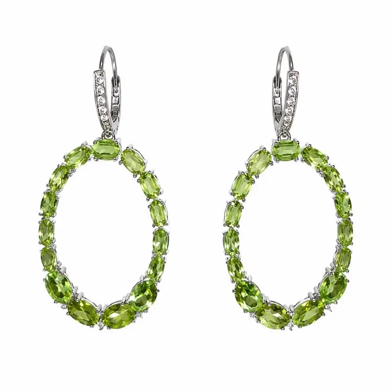Green Peridot Hoop Drop Earrings