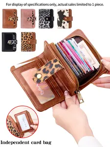 Vintage Style Handheld Wallet, Fashionable Daily Wallet with Multiple Card Slots, ID Window, Zipper Closure, Women's Coin Purse, Perfect Gift, Leopard Pattern Wallet, Leopard Print Wallets