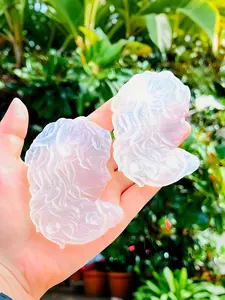 Selenite Medusa Gorgon Carved Gemstone, Reiki Stone Sculpture, Clear Handcrafted Ornament for Halloween Party and Home Decor