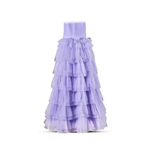 Gala Lilac – Lavender A-Line Gown with Tiered Tulle Skirt and Spaghetti Straps