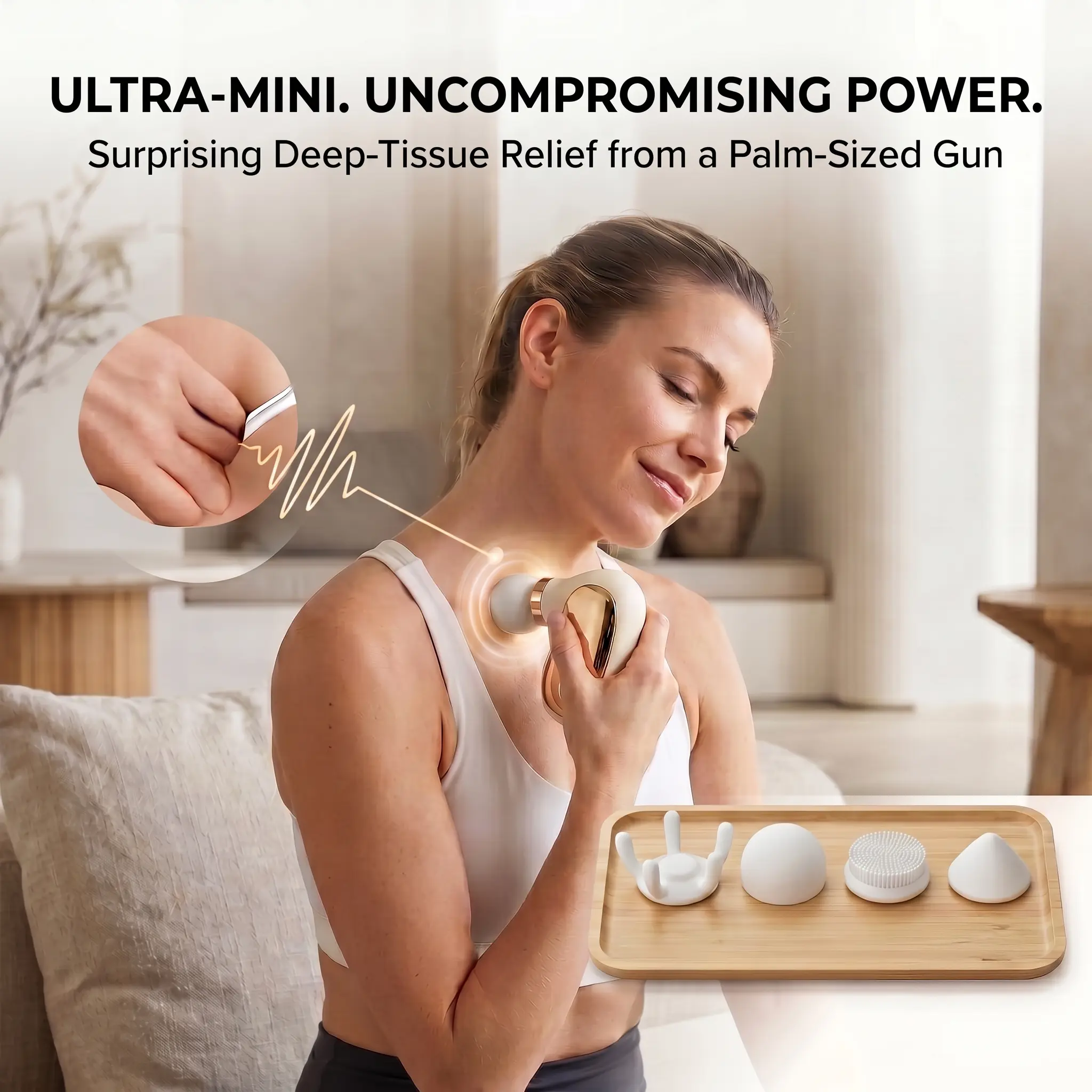 Mini Massage Gun - 4 Speeds, Pocket-Sized Ultra-Light Quiet Muscle Relief Device with 4 Interchangeable Heads for Deep Tissue Relief at Home & Gym & Travel, Ideal Father's Day Gift for Men Body Care